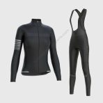 Sportivesports Women's & Girl's Set All Day Thermal Roubaix Long Sleeve Cycling Jersey & Cargo Bib Tights - Black