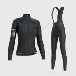 Sportivesports Women's & Girl's Set All Day Thermal Roubaix Long Sleeve Cycling Jersey & Cargo Bib Tights - Black