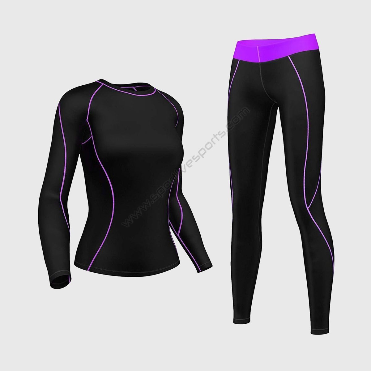 2 Sportivesports Women's & Girl's Set Monarch Purple Compression Top & Leggings - Image 1