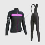 Sportivesports Women's & Girl's Set All Day Thermal Roubaix Long Sleeve Cycling Jersey & Cargo Bib Tights - Pink