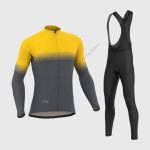 SportivesportsMen's & Boy's Set Duo Thermal Roubaix Long Sleeve Cycling Jersey & Bib Tights - Yellow / Grey