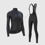 Sportivesports Women's & Girl's Set Arch Thermal Roubaix Long Sleeve Cycling Jersey & Cargo Bib Tights - Black