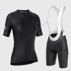 Sportivesports Women's & Girl's Set Essential Black Short Sleeve Cycling Jersey & Cargo Bib Shorts