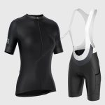 Sportivesports Women's & Girl's Set Essential Black Short Sleeve Cycling Jersey & Cargo Bib Shorts
